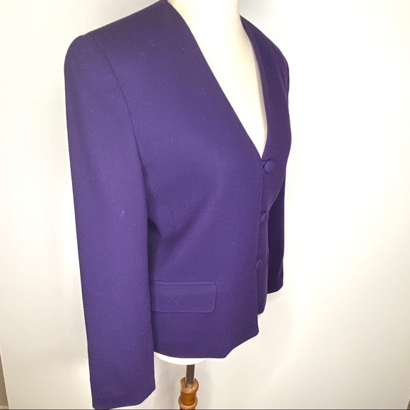 Vintage Brooks Brothers Purple Wool Fitted Blazer w/ Shoulder Pads Sz 4 - Picture 2 of 7